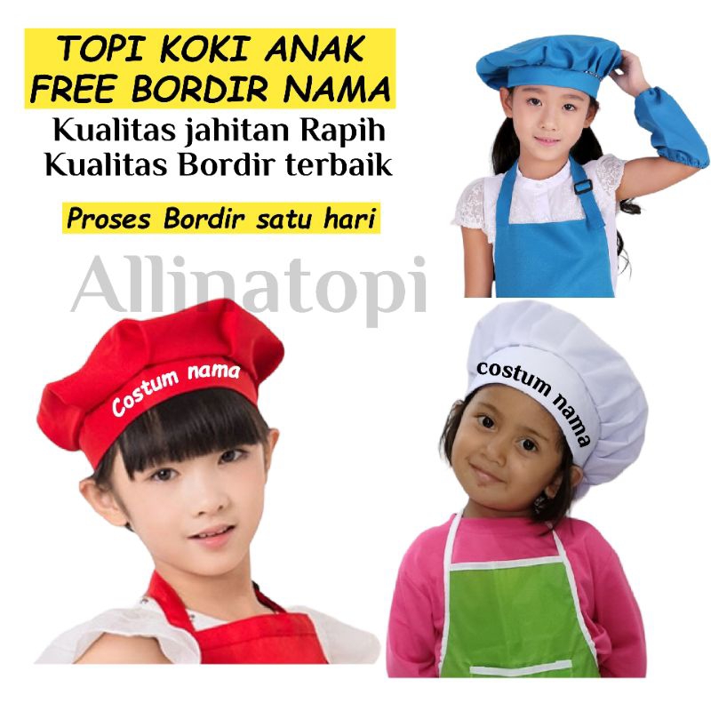 Topi Koki Chef Anak Murah Free Request Bordir Nama Topi Koki Chef Anak Cewek Cowok
