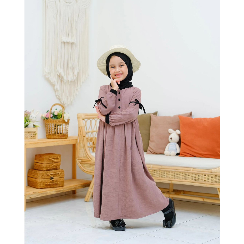 Baju Gamis Anak Tanggung Perempuan Usia 10 11 12 13 14 Tahun Gamis Anak Lizzara Bahan Crinkle Airflow Kancing Depan Hidup