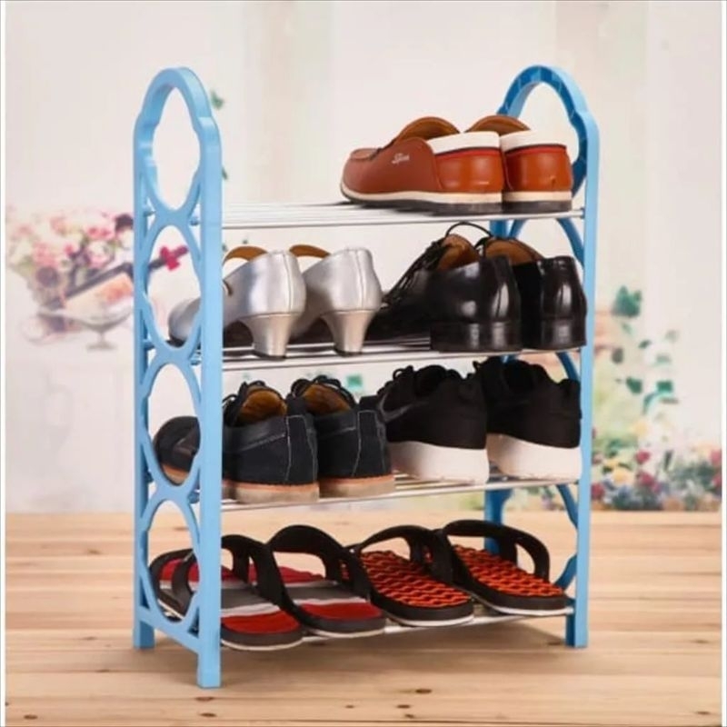 Rak Sepatu Sandal 4 Susun Tingkat Plastik Alumunium Portable Shoes Storage Rack