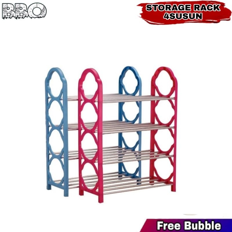 Rak Sepatu Sandal 4 Susun Tingkat Plastik Alumunium Portable Shoes Storage Rack