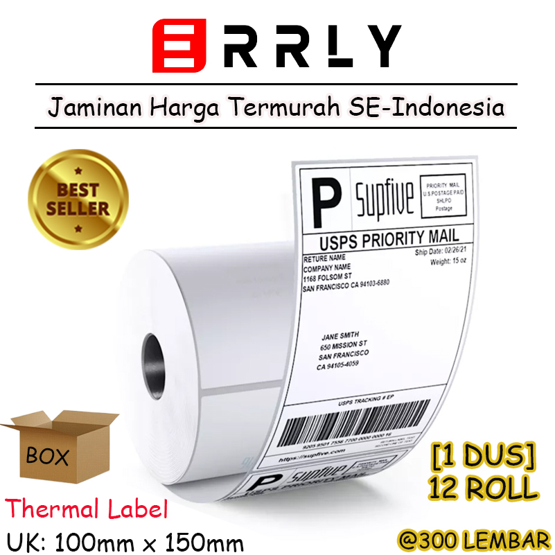 

STICKER LABEL BARCODE DIRECT THERMAL 100X150 MM ISI 300 PCS | UKURAN A6 [BOX]