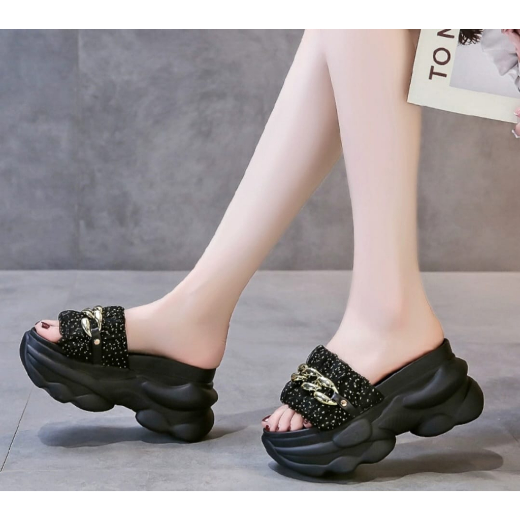 Sandal Selop Wedges Wanita Momoni Style Fs282