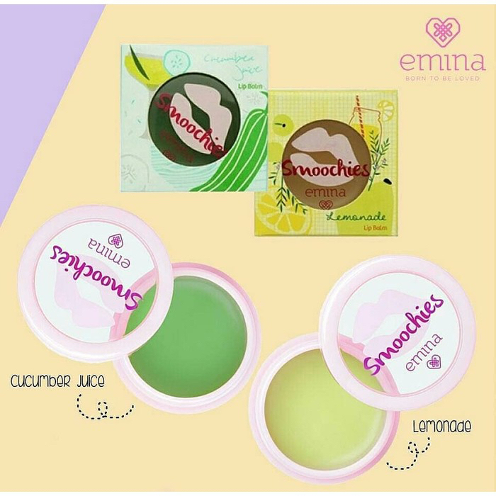 EMINA Smoochies Lip Balm Indonesia / Pelembab Bibir 3.7g / UVA UVB Protection Mengurangi Bibir Kering Pecah Melembabkan / Lemonade Cucumber Juice / Lemon Jus Timun / Moisturizer Moisturizing Melembabkan Menutrisi / Skincare Lips Care / Treatment Perawatan