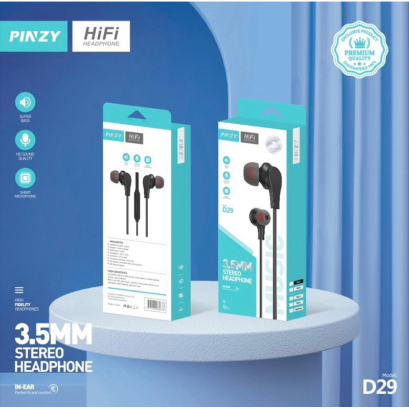 PINZY Stereo Bass Earphone D29 With Microphone - Headset Pinzy Stereo Bass D29 -