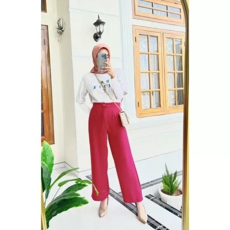KULOT CRINCLE AIRFLOW HIGHWAIST LOOSE PANT FUSCHIA