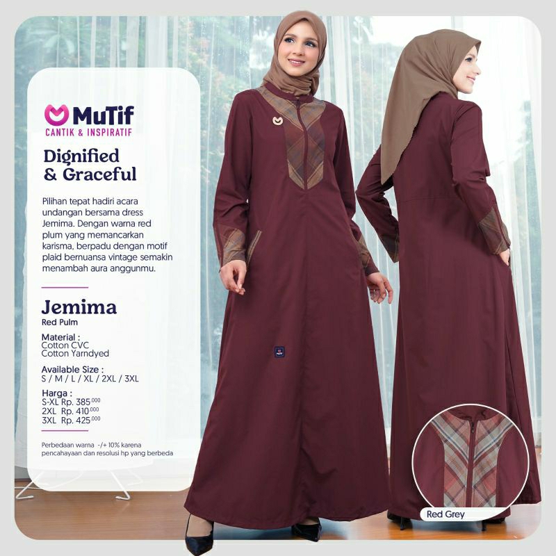 Mutif Jemima Red Plum Mutif Jemima Red Grey Baju Muslim Gamis Dress Casual Premium Terbaru Ori Lebaran 2023 Sarimbit