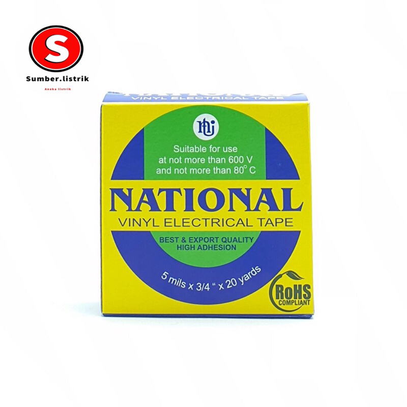 NATIONAL ISOLASI LISTRIK PVC HITAM ELECTRICAL TAPE 3/4&quot; × 20 yard Kualitas