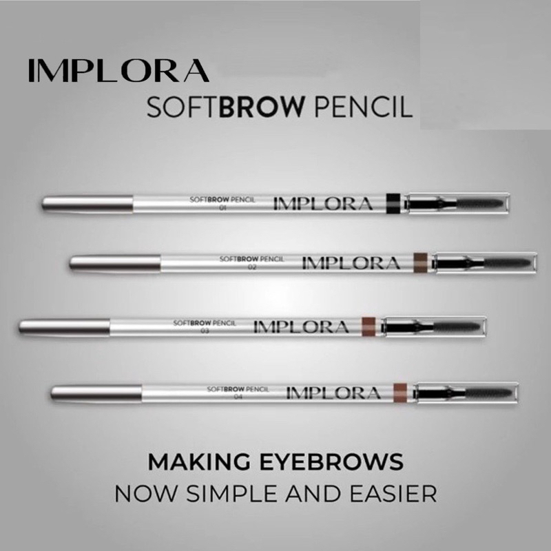 IMPLORA  - Pensil Alis Soft Brown New Eyebrow Pencil Eye Makeup 2 In 1 Tahan Lama Original Viral BPOM