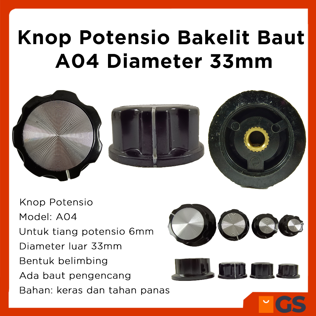 Knop Potensio Bakelit Baut A04 knob Belimbing Diameter 33mm