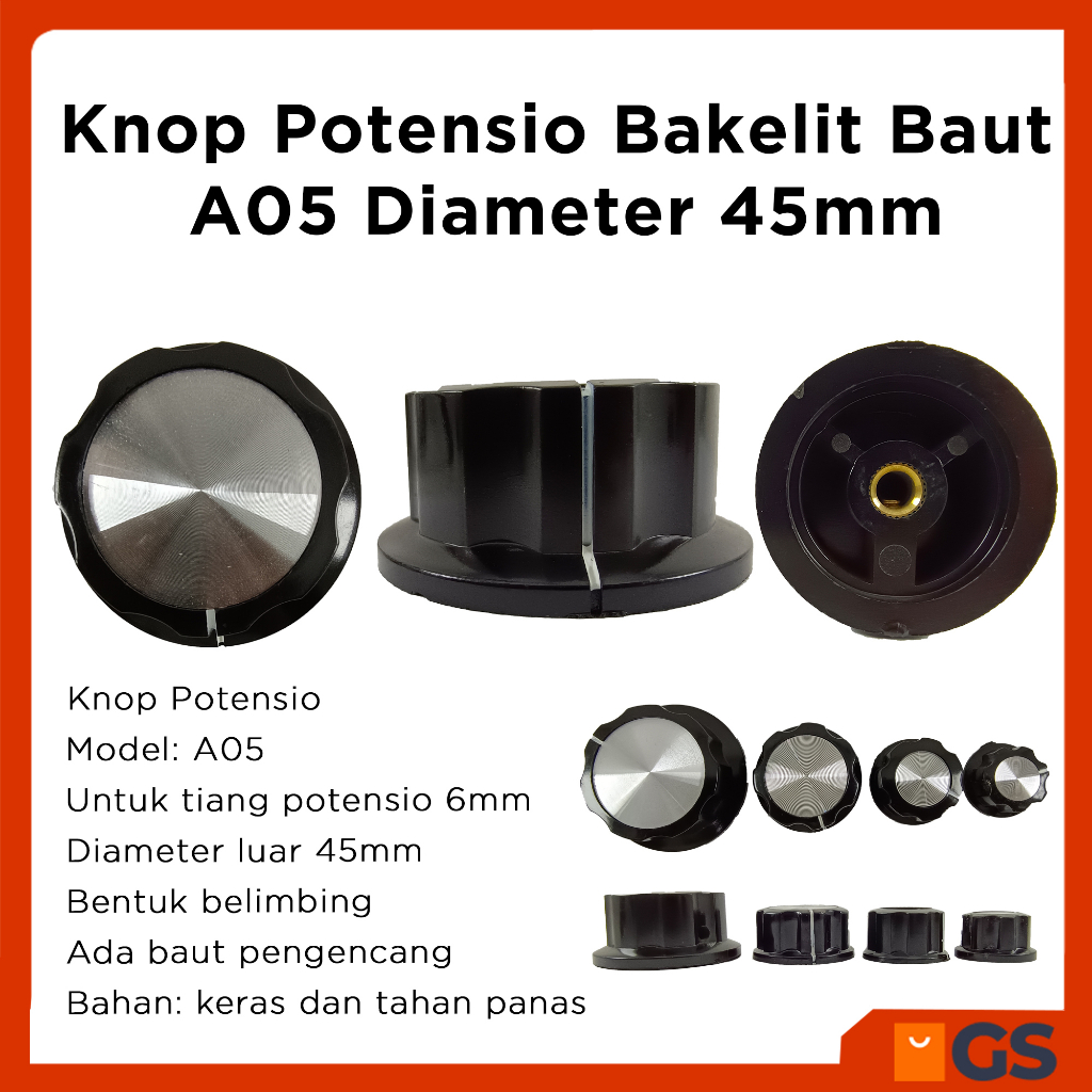 Knop Potensio Bakelit Baut A05 Knob Belimbing Diameter 45mm
