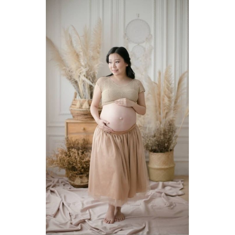 kostum foto hamil / pregnant photo costume / rok tutu ibu hamil / baju atasan rajut stretch ibu hami