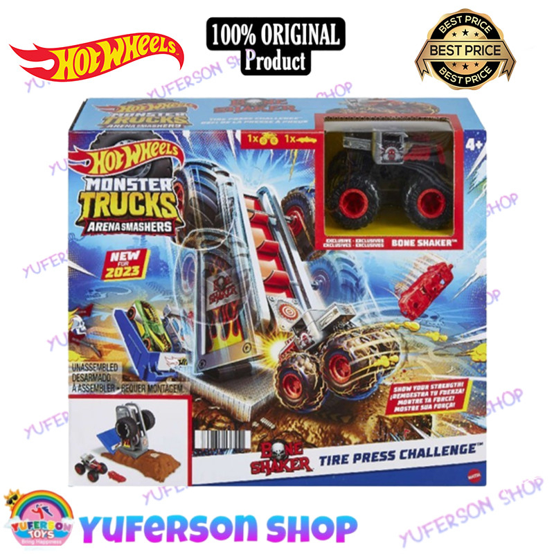 Hotwheels Monster Trucks Arena Bone Shaker Tire Press Challenge HNB87