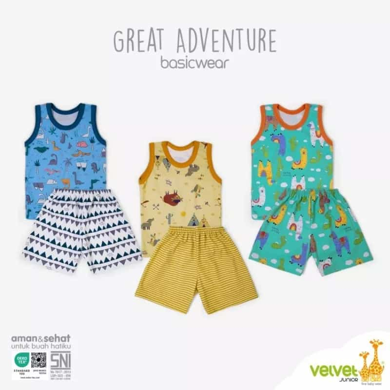 [Size SML XXL] Velvet Junior Great Adventure Setelan Singlet Pendek setelan kutung