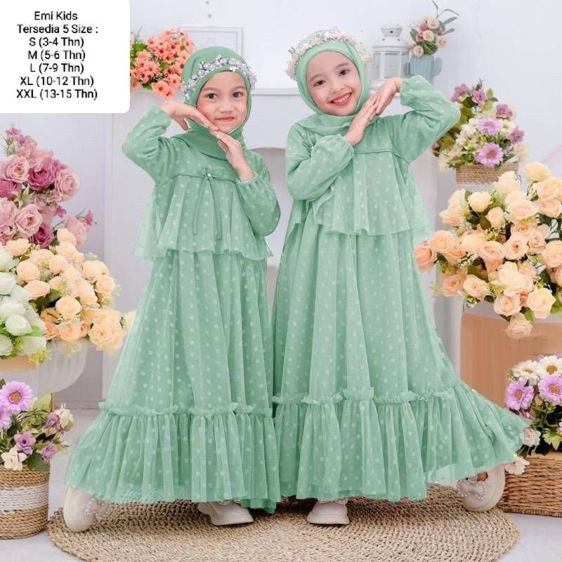 Pakaian Gamis Anak Perempun Model Terbaru Kekinian /Maxi Emi Kids 3-12 Tahun/Matt Tille Onde Mix Furing Hyget