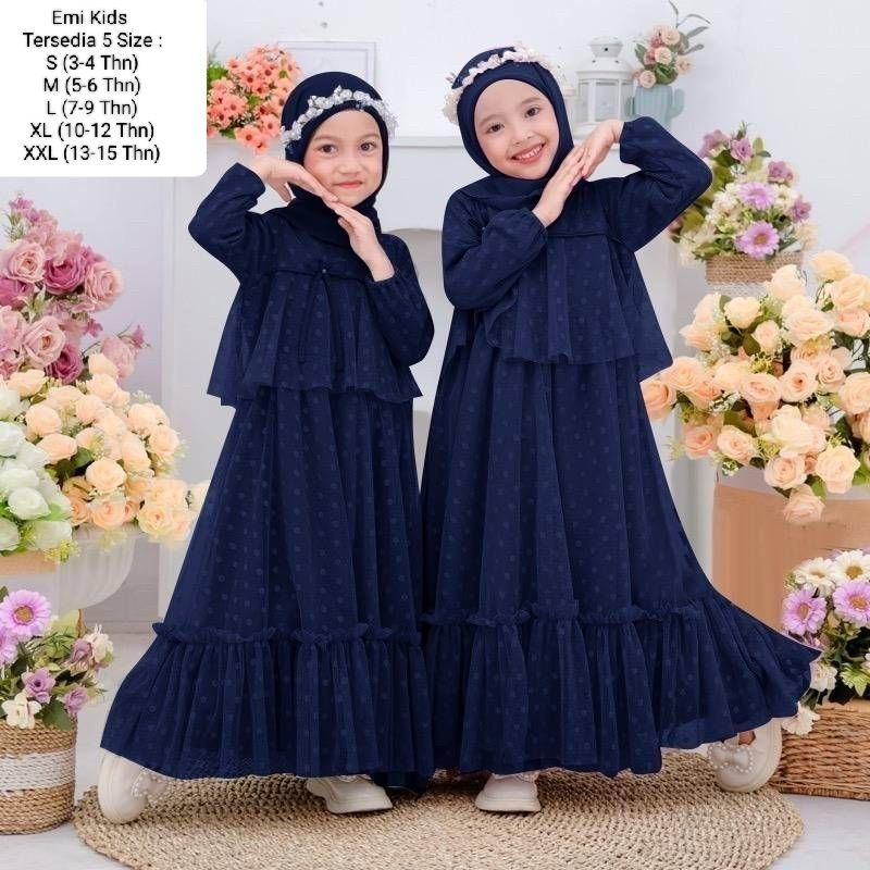 Pakaian Gamis Anak Perempun Model Terbaru Kekinian /Maxi Emi Kids 3-12 Tahun/Matt Tille Onde Mix Furing Hyget