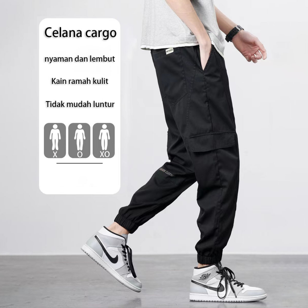 Celana Cargo Pria hitam Celana Panjang Pria Murah Korean Style Celana Joger Kulot Santai Pria Oversize Sweatpants Jogger Unisex Loose Straight Pants