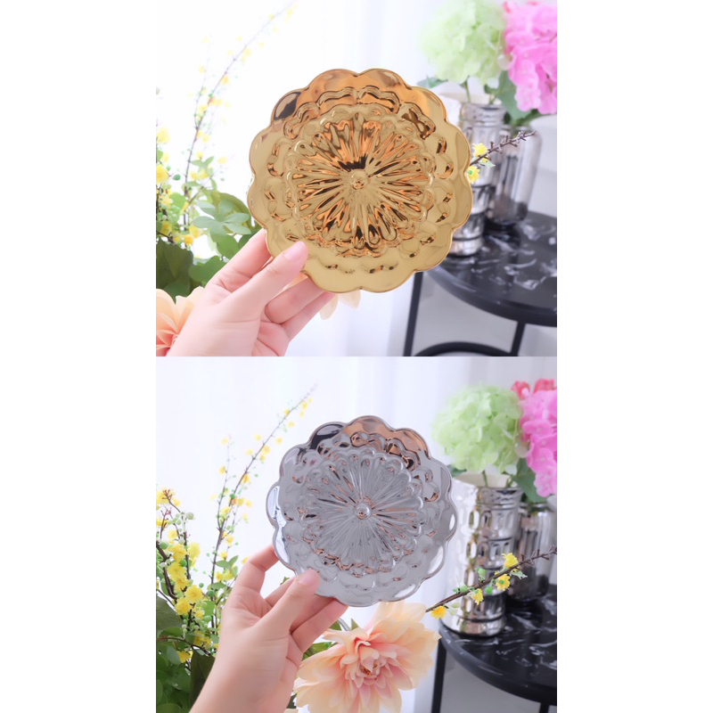 Piring Lotus Gold / Silver - Piring Kue / Piring Dekorasi Emas / Piring Sultan Mewah / Piring Kecil 