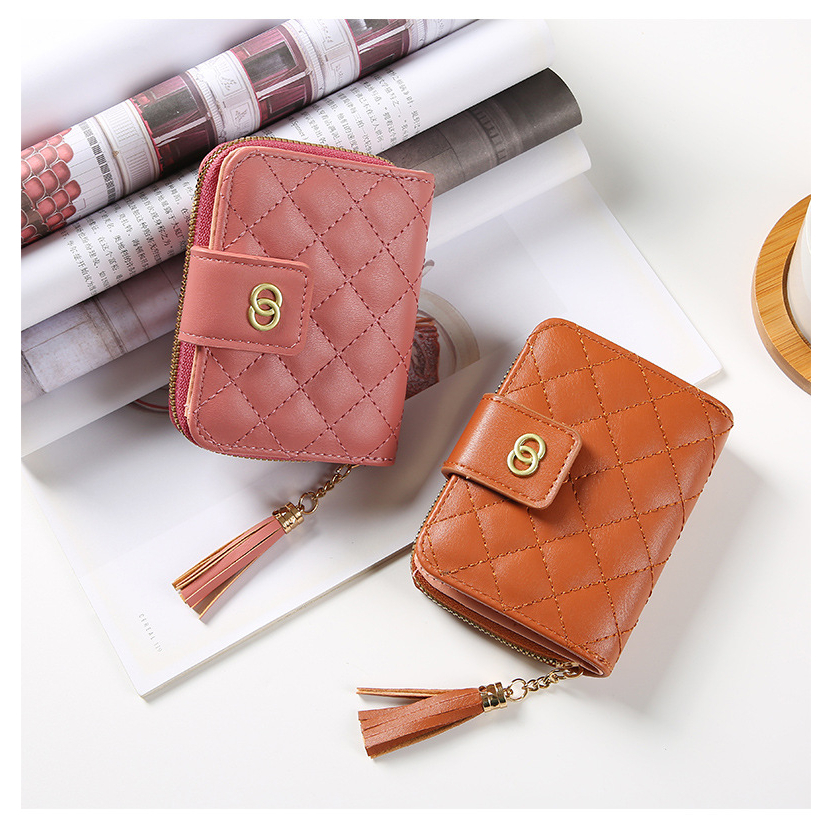 Dompet Lipat Wanita Mini Zipper Dompet Cewek Multifungsi Dompet Uang Kartu Koin Fashion Korea Style Kulit PU Satu7an D65