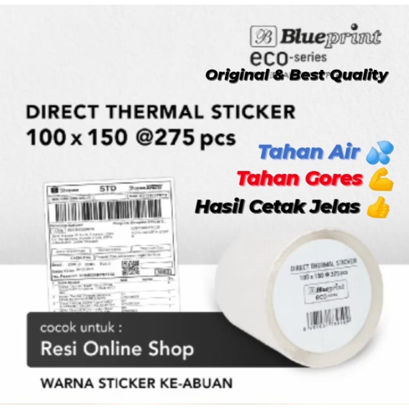 

Kertas Stiker Sticker Label Resi Paket Online Shop Barcode Thermal Termal Perforasi Bolong ukuran A6 100 x 150 Blueprint BP