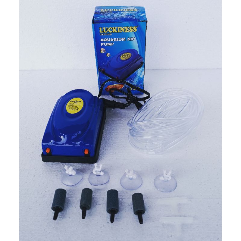 PAKET LENGKAP LUCKINESS  728  aerator lubang 2 aquarium airpump air pump akuraium full set komplit mesin gelembung udara