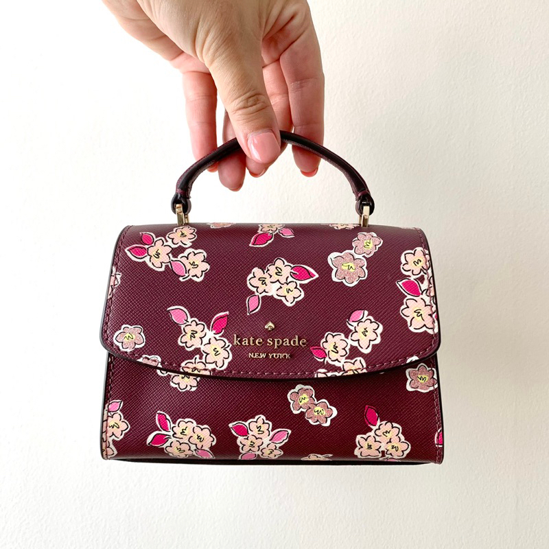 Kate Spade Mini Darcy Micro Satchel Frosted Floral Deep Berry Original
