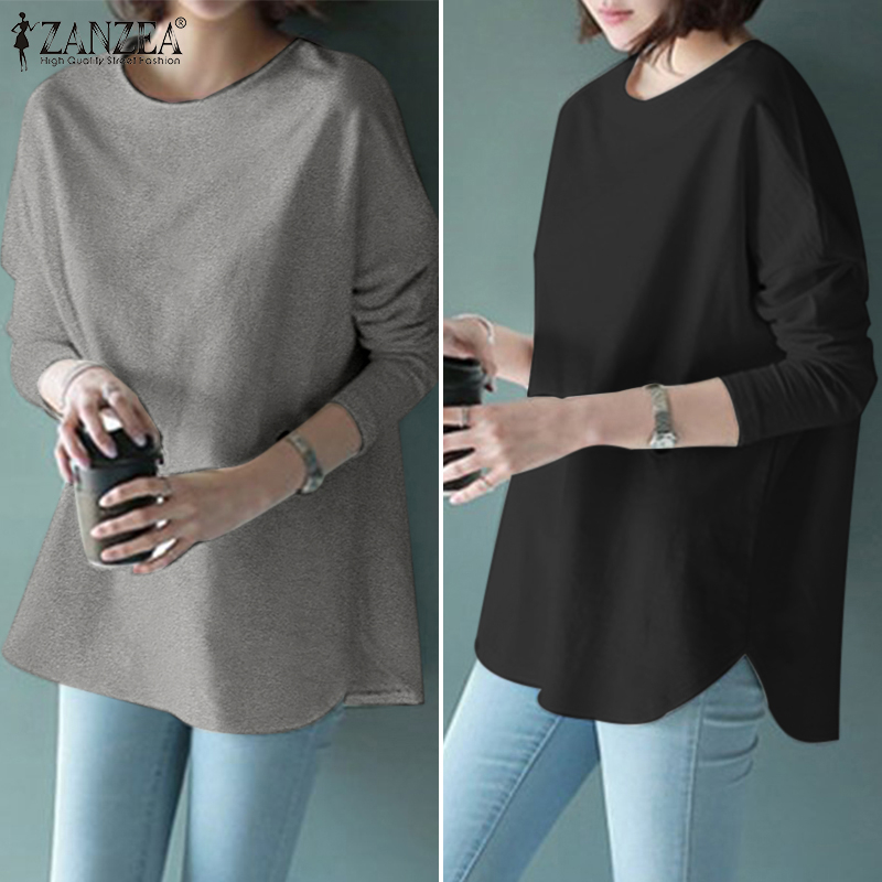 ZANZEA Women Long Sleeve Solid Color O-Neck Loose Casual Blouse