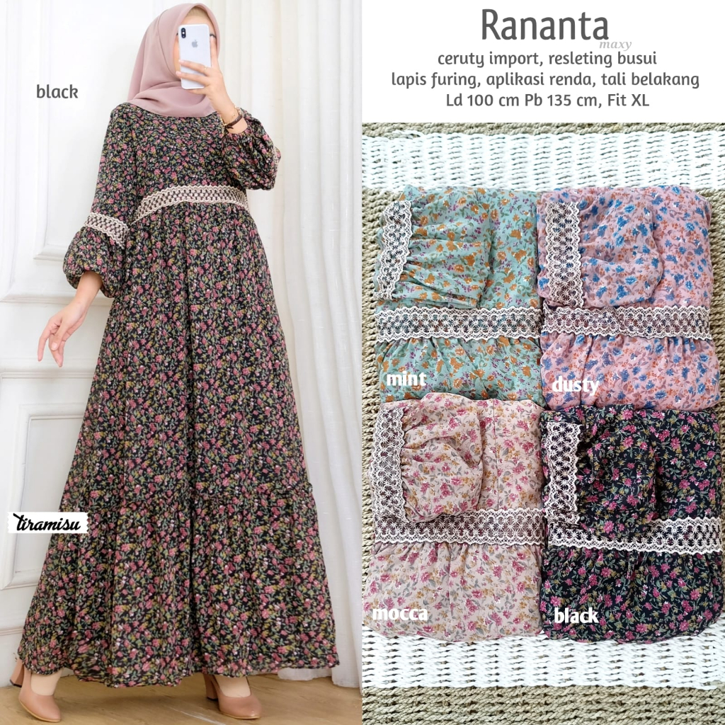 RANANTA DRESS / 22.6 / BAHAN CERUTY LAPIS FURING / LD 100 CM / PB 135 CM / ALLSIZE FIT TO XL / TIRAMISU