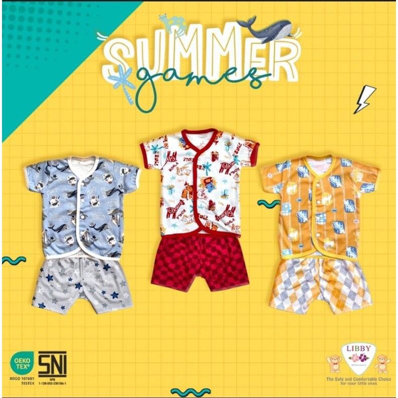 Libby Setelan Pendek kancing depan Libby Baju bayi/Libby MOTIF Libby Baby Setelan Panjang motif  BEN VOYAGE/TREE HOUSE/TEA TIME SML Kancing Depan/ Libby Baju bayi