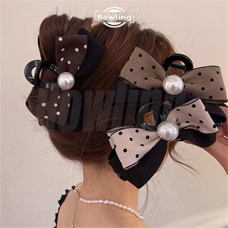 ROWLING (R -60) Jepit Rambut Pita  Polkadot Hitam Untuk Wanita Import