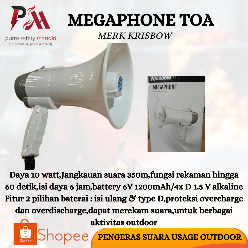MEGAPHONE TOA KRISBOW PENGERAS SUARA RECHARGEABLE 1200MAH 10 WATT