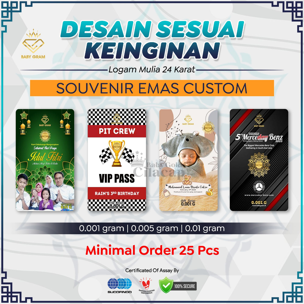 Custom Souvenir Emas Logam Mulia 24 Karat Desain Sesuai Keinginan