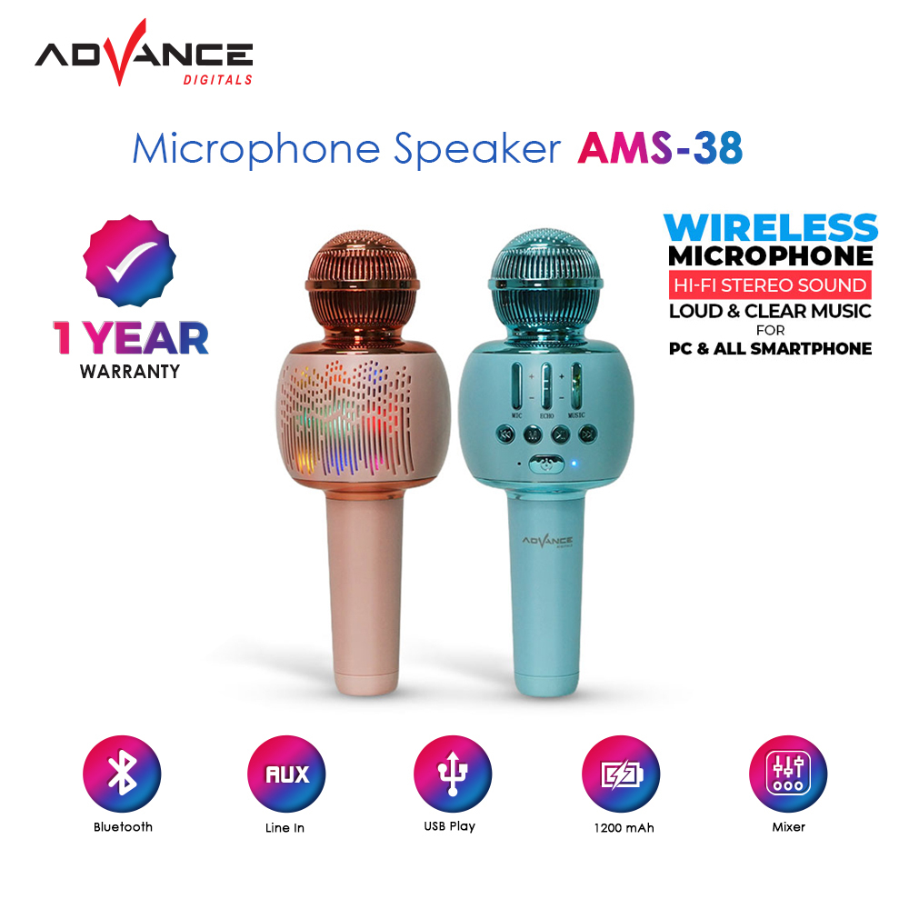 ADVANCE Mic Karaoke Bluetooth Portable AMS-38 Microphone Bluetooth Speaker