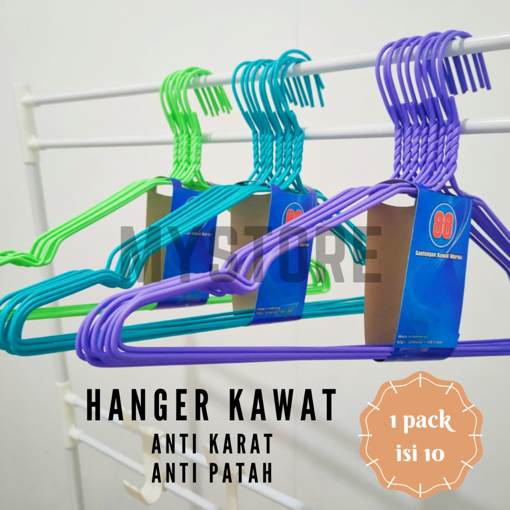 HANGER/GANTUNGAN BAJU KAWAT LAPIS COATING WARNA ANTI KARAT 10 PCS