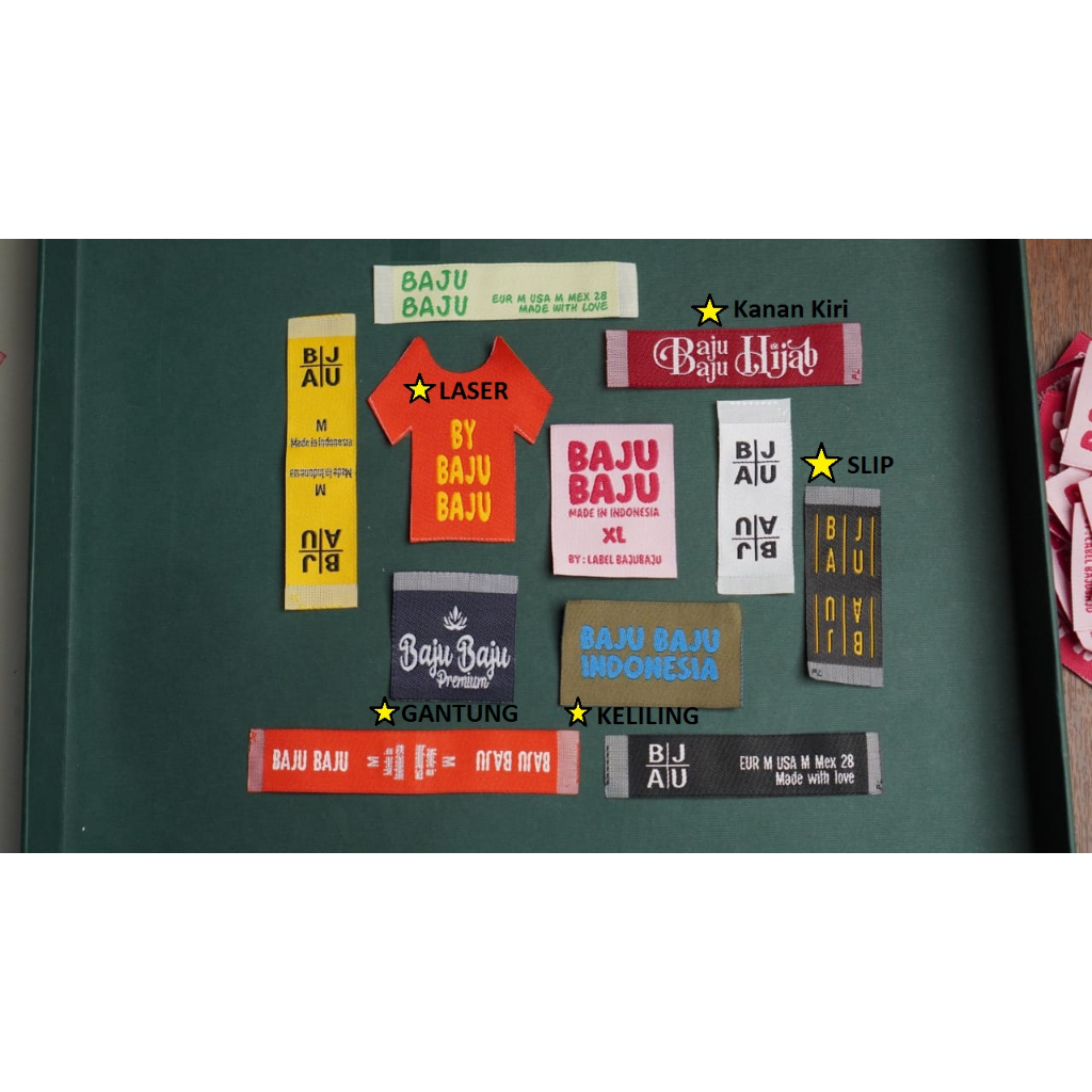 ( 6X2,5 ) 1.200pcs TULISAN GOLD / SILVER GLITTER Label Baju Custom Woven Murah Terjangkau Logo Rajut