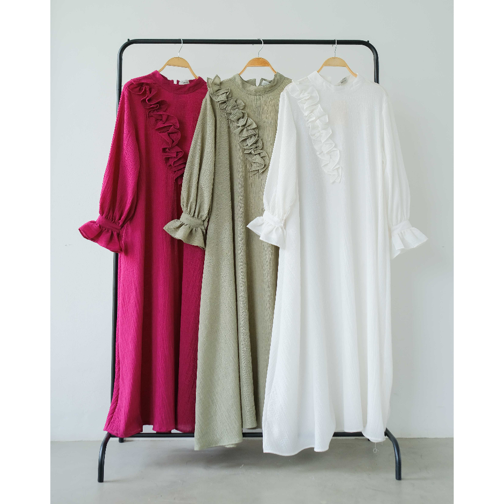 Mayoutfit Vezy Mididress | Dress Gamis Flowy Frill Kerut-8