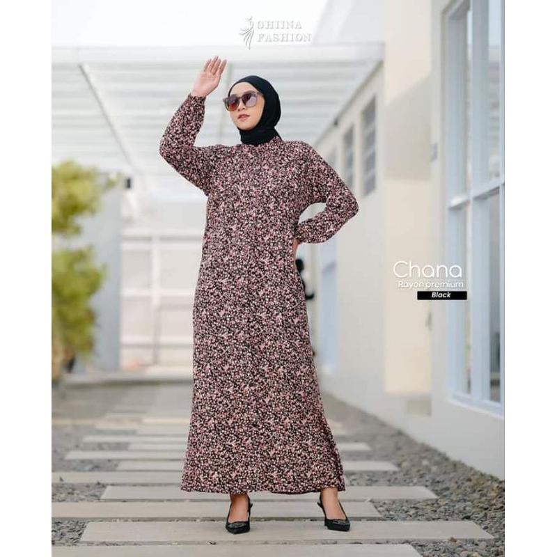 Dress Chana Ghina Fashion - Gamis Midi Long Tunik Daily Cantik Kece Murah Bahan Rayon Premium Adem M