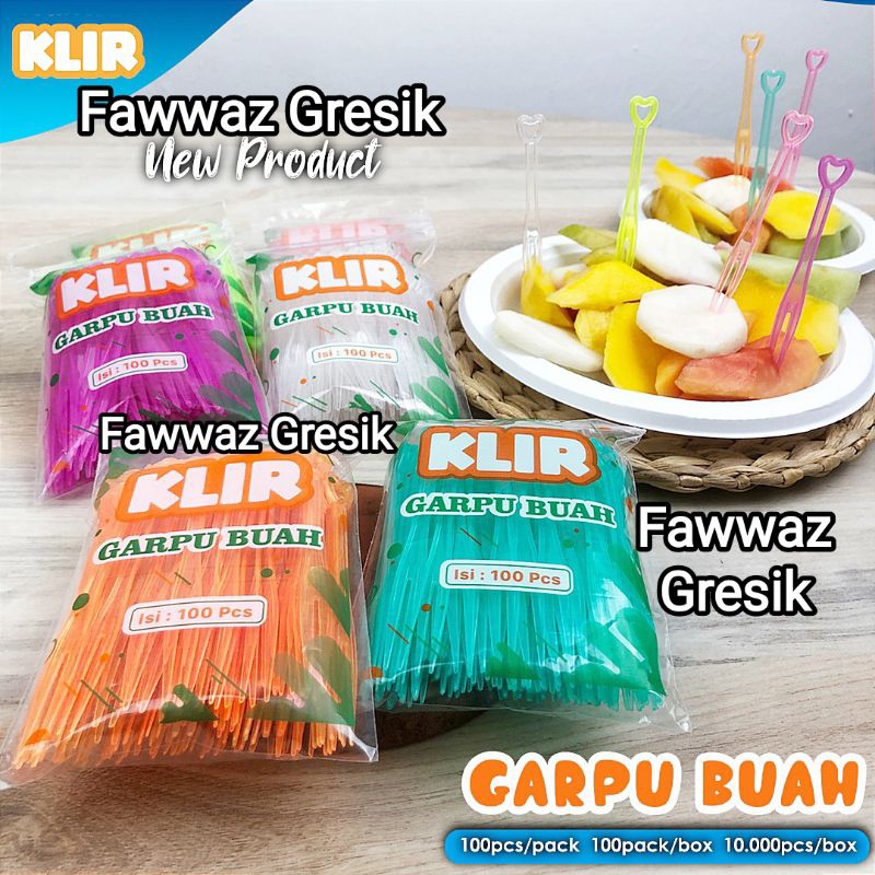 (100 pcs) Garpu Buah Klir / Garpu Kue Tart Ulang Tahun Cake puding Plastik Warna Warni Klir Model Love