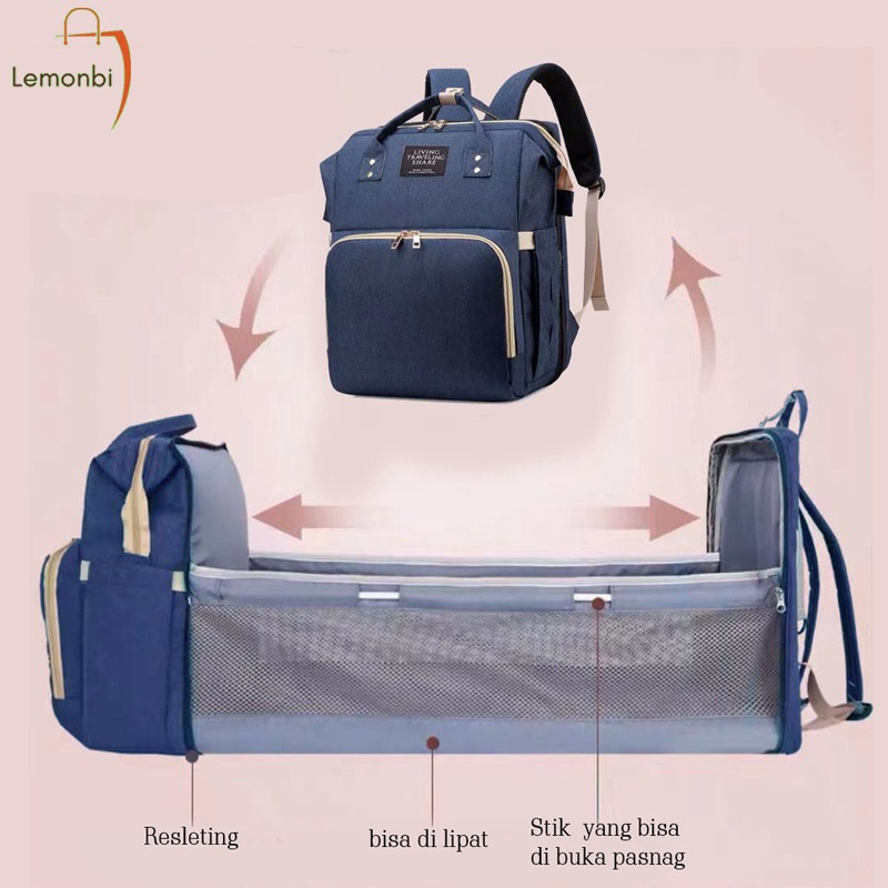 Tas Perlengkapan Bayi Multifungsi 2in1 Kasur Tidur Tas Ransel Diaper Bag