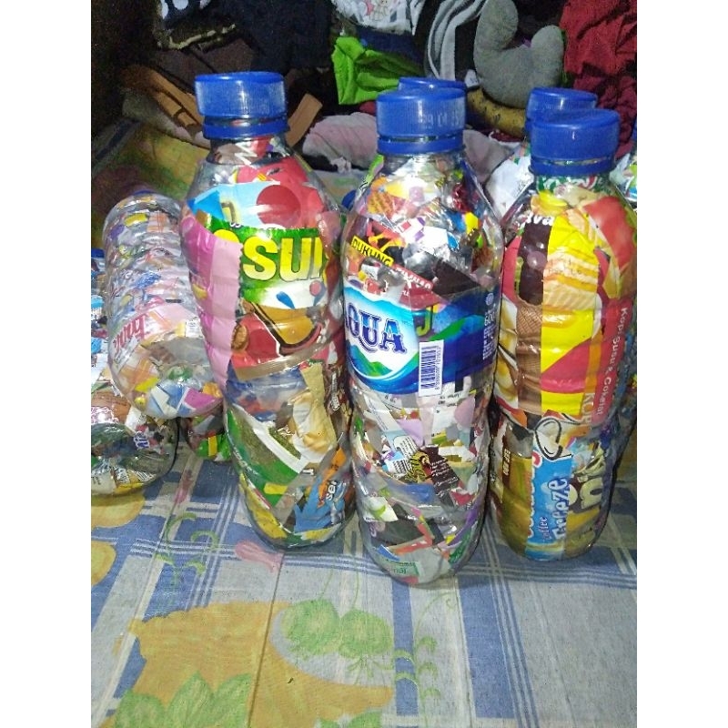 ecobrick botol Aqua ukuran 600 ml isi 200gr