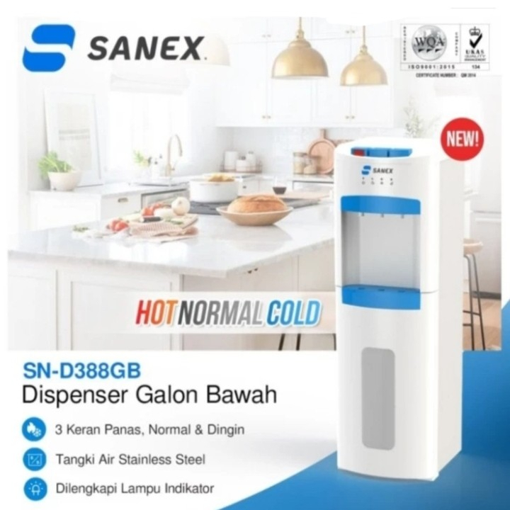 Sanex SN-D388GB Dispenser Air Galon Bawah 3 Kran Panas Normal Dan Dingin . Baru &amp; Bergaransi