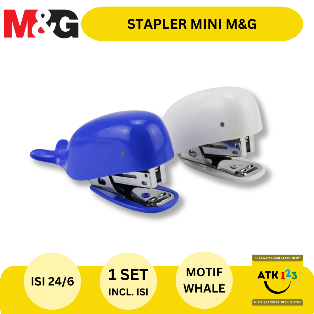 M&amp;G Stapler Mini Lucu Bentuk Paus Whale 24/6 Mini Paus Staples Fancy