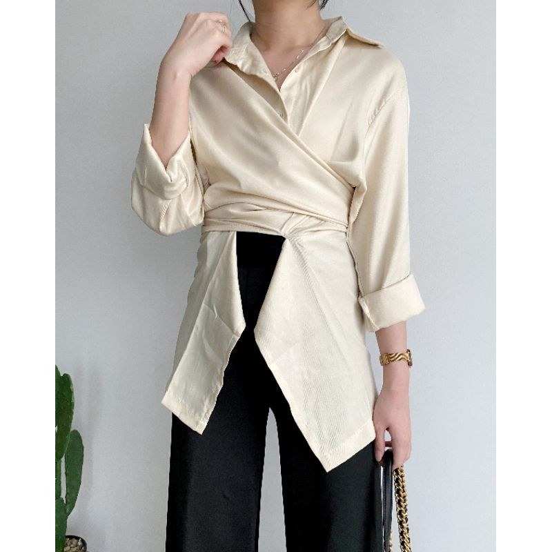 RX FASHION - KAYLA CROP SHIRT TWISTCONE / KEMEJA TALI SILANG LENGAN PANJANG / KEM WANITA - PN
