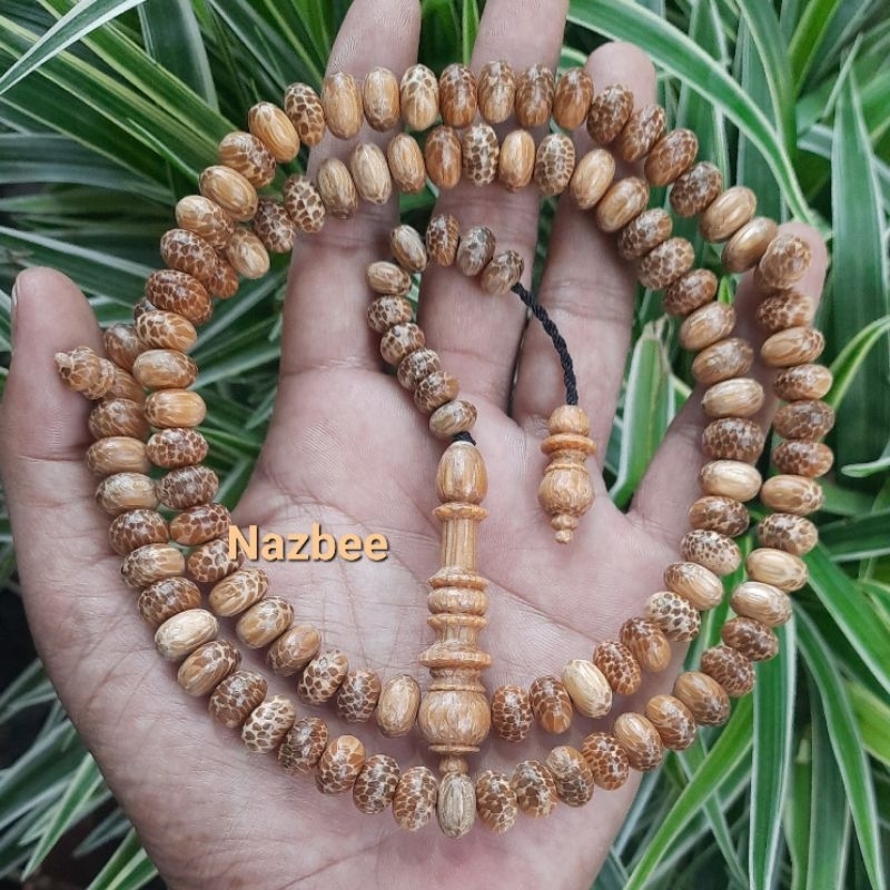 Tasbih Kayu Nibung atau Liwung Macan Putih Model Pipih