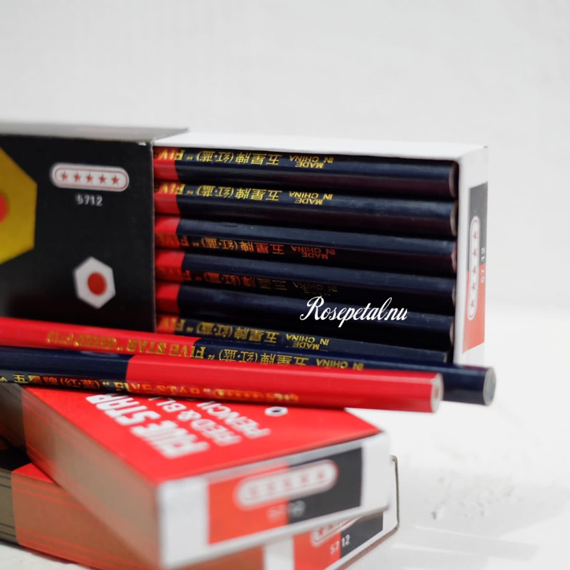 1 BOX isi 12 pensil pola kain/ Five Star Red and Blue Pencil / Pensil Merah Biru Besar / Pensil Pola Merah Biru