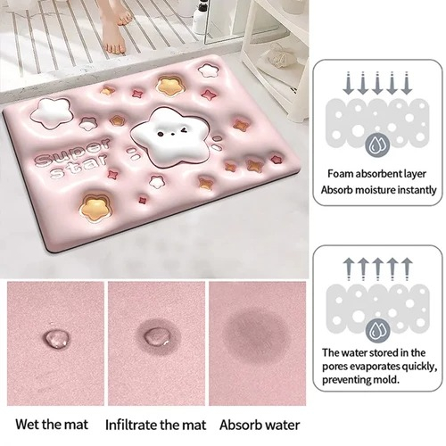 Keset Diatomite 3D dan 5D Kotak /Keset kaki Anti Slip/Anti Bau Nyerap Air/Kaset Motif Kartun Karakter Buah Bunga/Keset Batu kamar mandi/Anti Bakteri