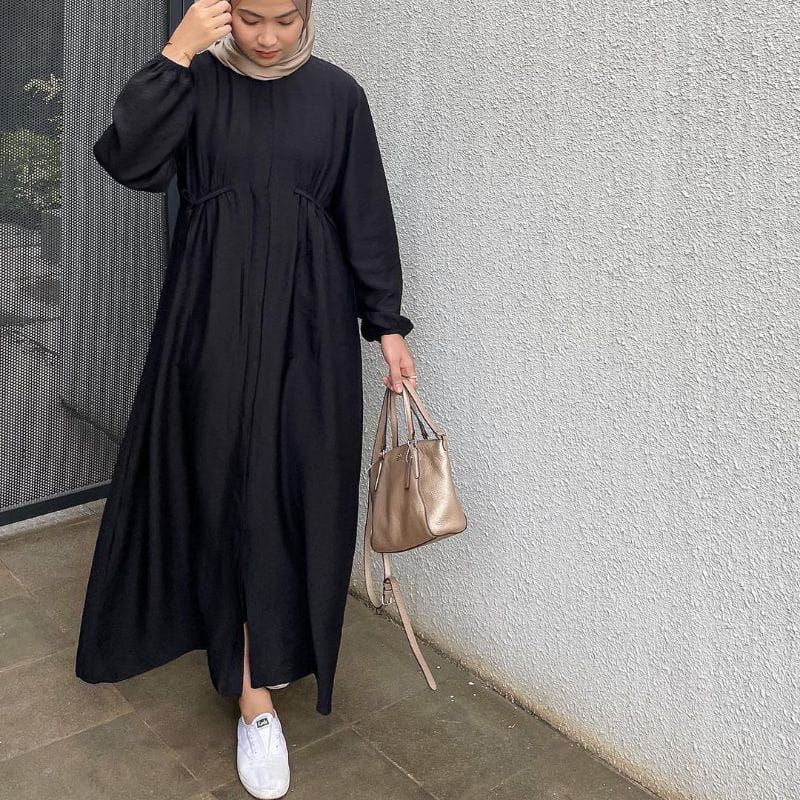 Gamis Hazzel Dress Polo Linen Tali Pinggang