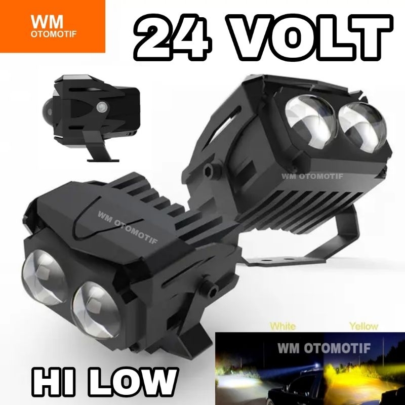 Lampu Tembak 24 Volt Sorot SQL 2 Mata OWL Laser Gun LED SQL2 Truk Bus Canter Putih Kuning 2 Warna D2 CSP White Yellow Motor Mobil High Low Lasergun Jauh Dekat Offroad Bar Cree Dim Truck Fuso Ragasa Traktor Bis Tronton Foglamp White Yellow Worklight Pabrik