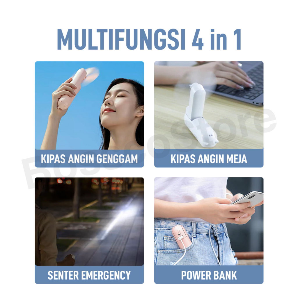 Bossco Kipas Angin Mini Portable Original 4800mAh Multifungsi Charge USB kipas angin super mini genggam kipas lipat portable mini pocket fan kipas angin kecil portable mini fan  tahan sangat lama premium kipas angin kencang