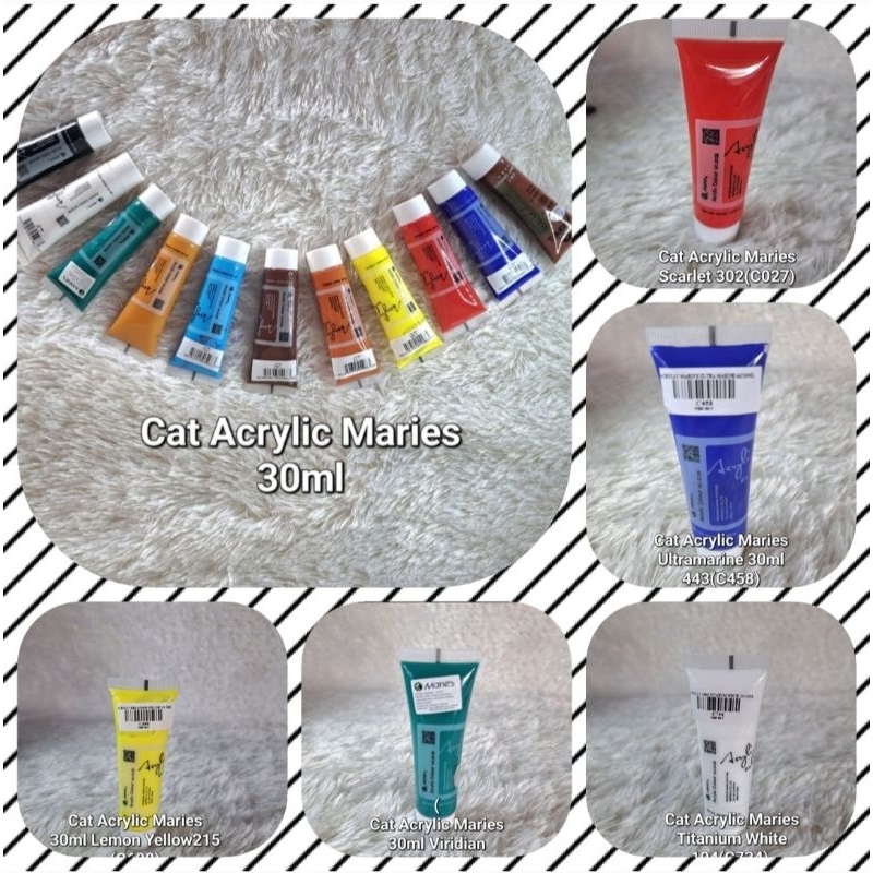 

Cat Acrylic/Akrilik Maries 30ml: Titanium White/Scarlet/Sky Blue/Viridian dll