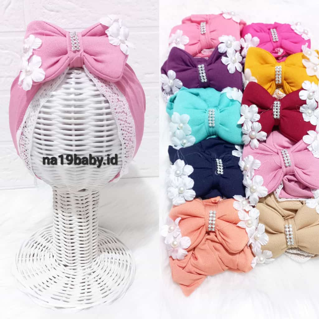 Turban Bayi Bunga Mutiara / CIPUT NEWBORN / topi anak perempuan